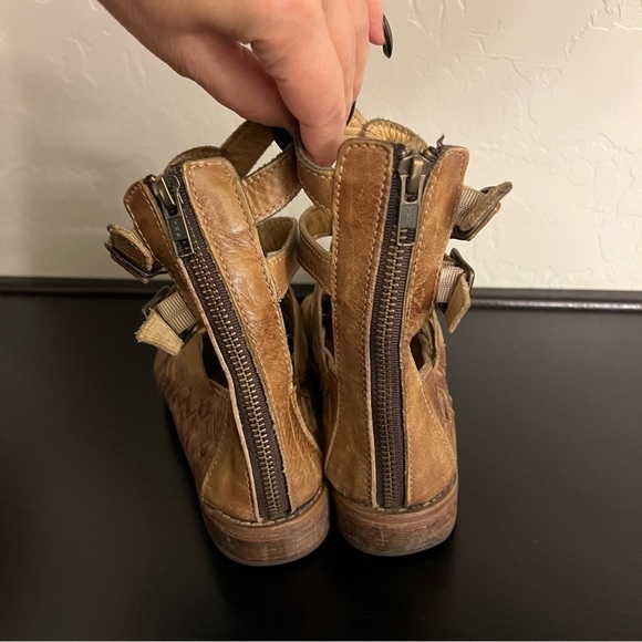 BED|STU Sandals Woven Leather Closed pointy Toe Ankle Buckle Brown booties 7 - Picture 7 of 16